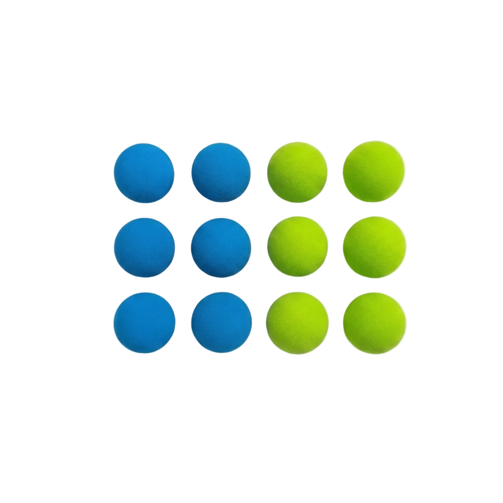 Nine blue and green balls arranged in a 3x3 grid on a white background